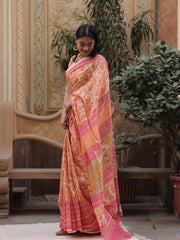 Yellow and Pink Kota Doria Saree