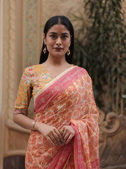 Yellow and Pink Kota Doria Saree