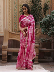 Rani Pink Leheriya Kota Silk Gota Patti Saree