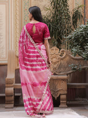 Rani Pink Leheriya Kota Silk Gota Patti Saree