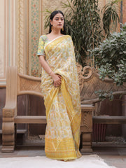 Lime Green Printed Kota Doria Saree