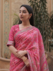 Pink Printed Kota Doria Saree