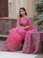 Pink Printed Chiffon Saree