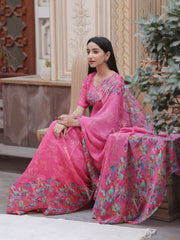 Pink Printed Chiffon Saree