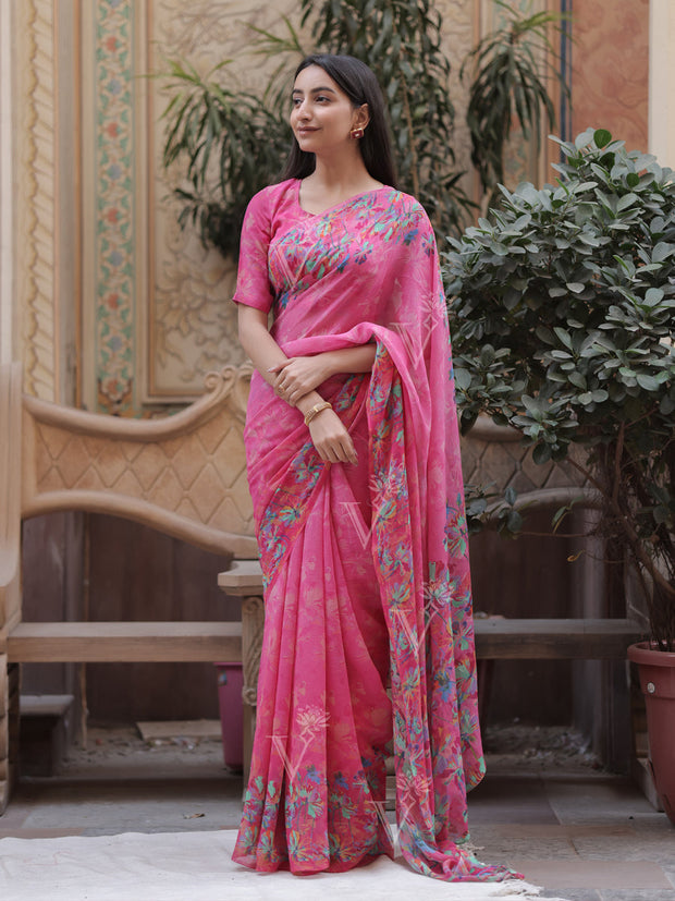 Saree, printed , chiffon 