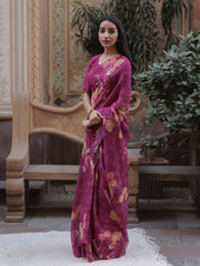 Purple Georgette Printed Saree