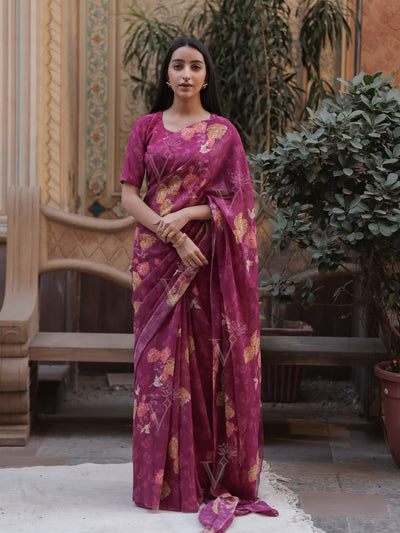 Purple Georgette Printed Saree