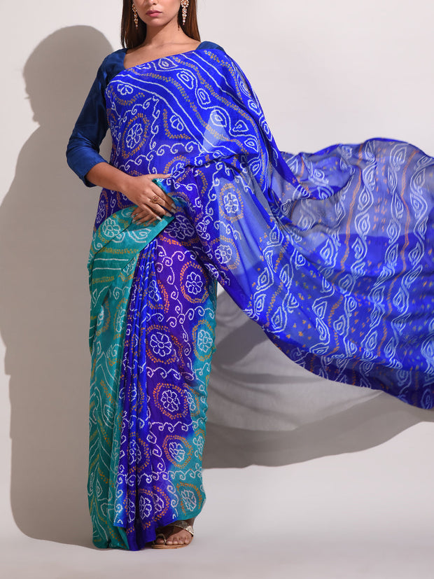 Blue Georgette Bandhani Saree