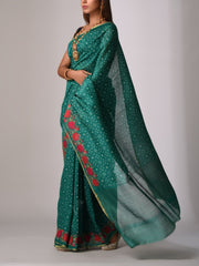 Green Bhandhani Printed Saree