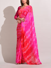 Pink Chinnon Bandhani Saree