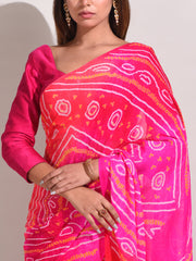 Pink Chinnon Bandhani Saree