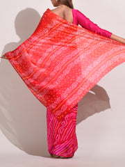 Red Chinnon Bandhani Saree