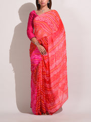 Red Chinnon Bandhani Saree