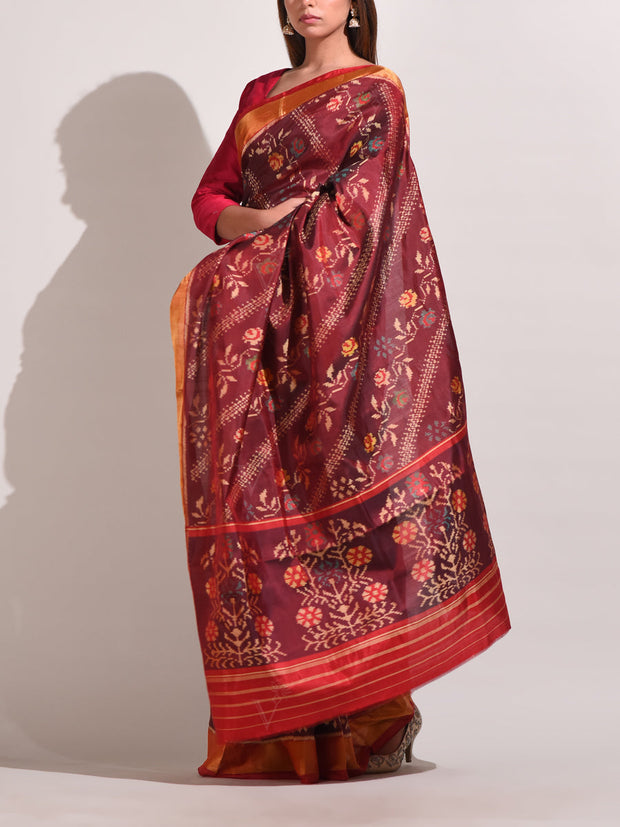 Brown Silk Patola Saree