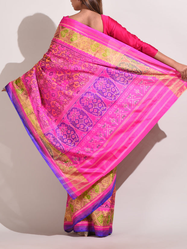 Pink And Yellow Silk Patola Saree