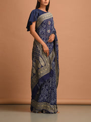 Navy Blue Handloom Pure Georgette Zari Saree