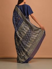 Navy Blue Handloom Pure Georgette Zari Saree