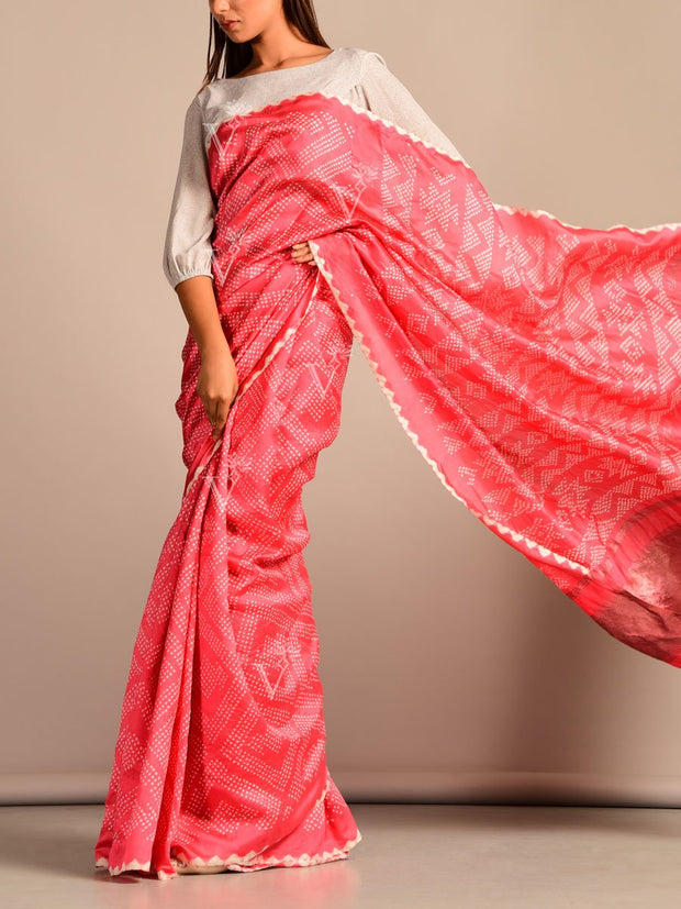 Limited Edition Pink Bandhani Hand Crafted Saree