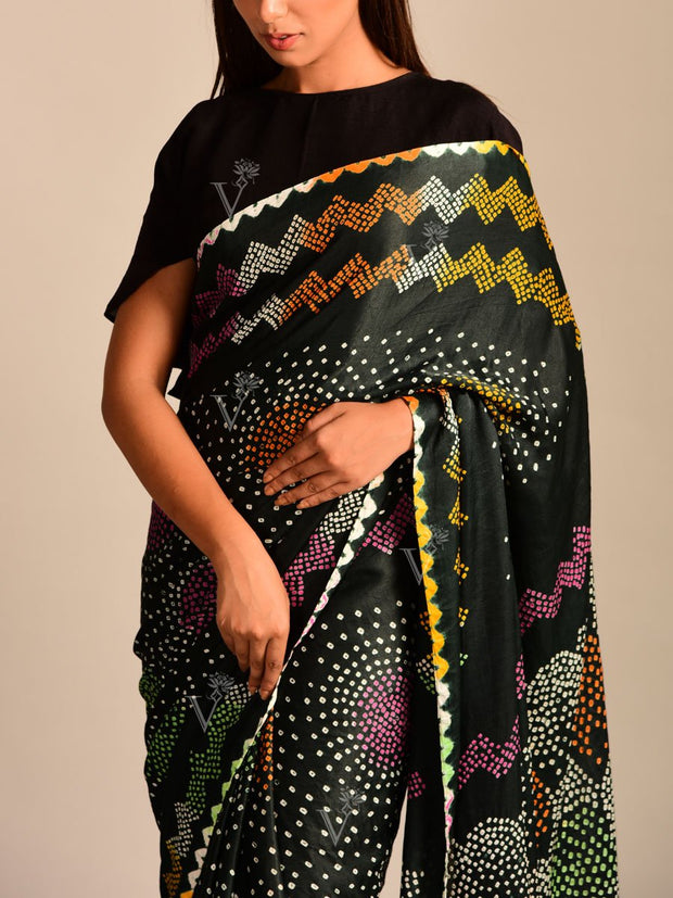 Limited Edition Black Bandhani Satin Saree