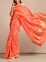 Limited Edition Peach Bandhani Hand Crafted Saree