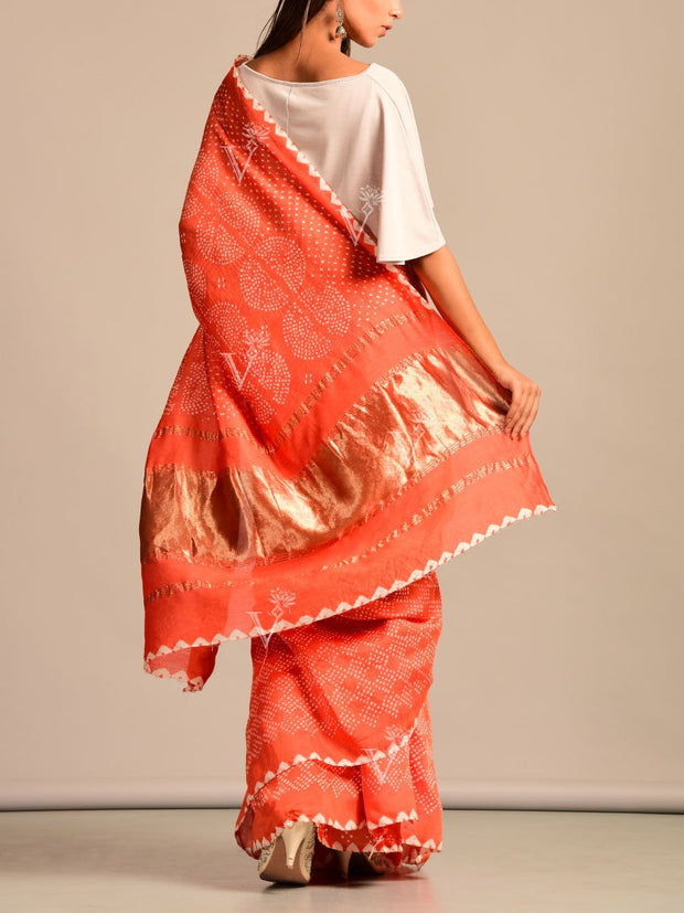 Limited Edition Peach Bandhani Hand Crafted Saree