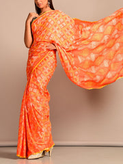 Limited Edition Orange Bandhani Hand Crafted Saree