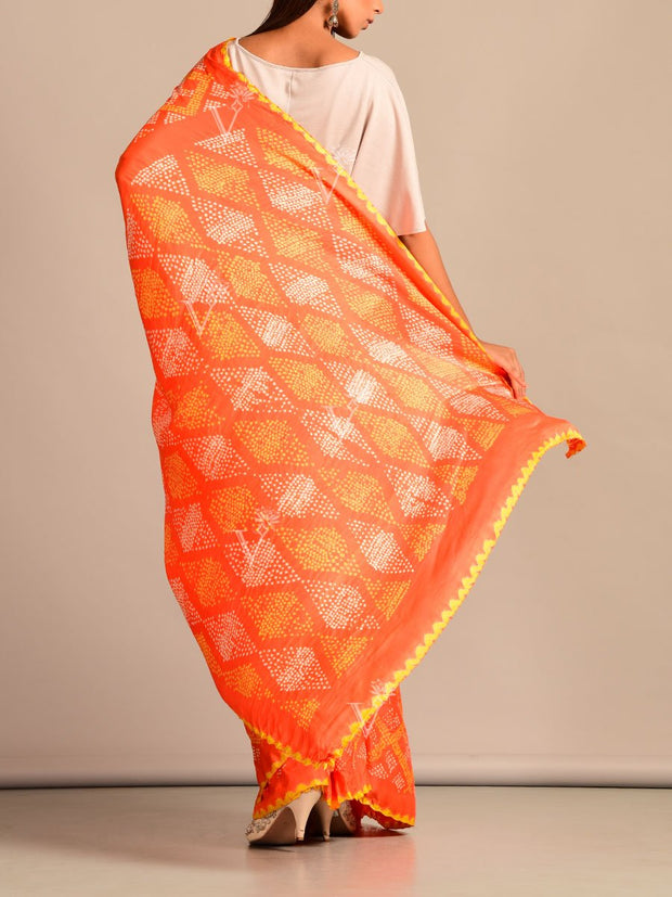 Limited Edition Orange Bandhani Hand Crafted Saree