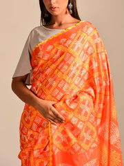 Limited Edition Orange Bandhani Hand Crafted Saree