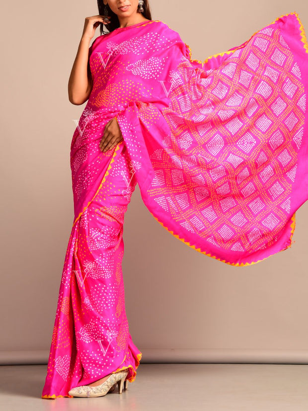 Limited Edition Pink Bandhani Hand Crafted Saree