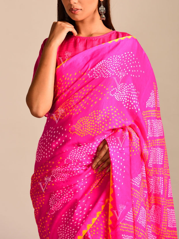 Limited Edition Pink Bandhani Hand Crafted Saree