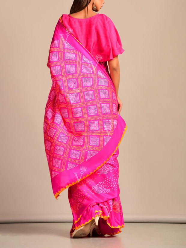 Limited Edition Pink Bandhani Hand Crafted Saree