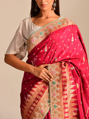 Maroon Dola Silk Gota Patti Saree