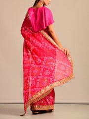 Rani Pink Bandhani Goergette Gota Patti Saree