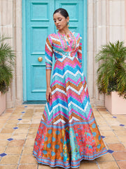 Chevron Vasansi Silk Leheriya Anarkali Gown