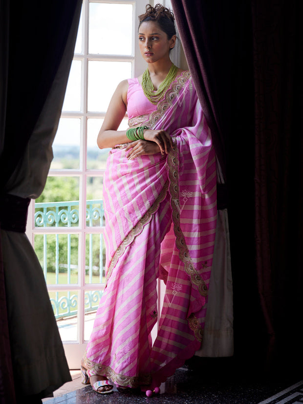 Pink Leheriya Saree