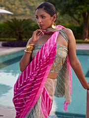 Pink and Green Shaded Leheriya Saree