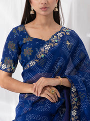 Blue Organza Bandhani Saree