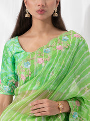 Green Organza Leheriya Saree