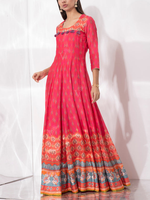 Pink Vasansi Silk Printed Anarkali Gown