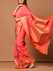 Pink And Peach Banarasi Silk Two Tone Saree