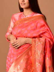 Pink And Peach Banarasi Silk Two Tone Saree