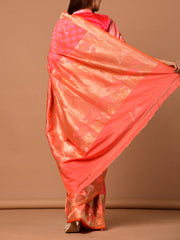 Pink And Peach Banarasi Silk Two Tone Saree