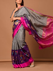 Grey Banarasi Silk Handloom Saree