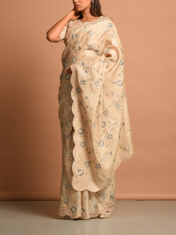 Off White Tussar Saree