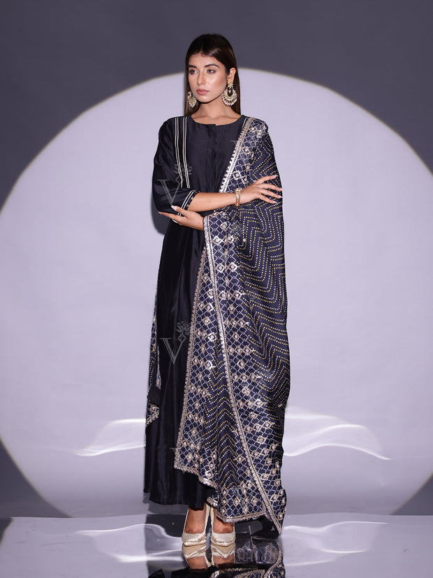 Black Vasansi Silk Suit Set