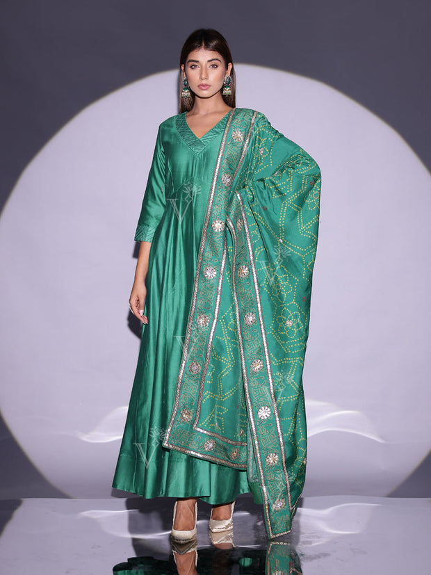 Green Vasansi Silk Anarkali Suit Set