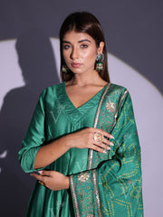 Green Vasansi Silk Anarkali Suit Set