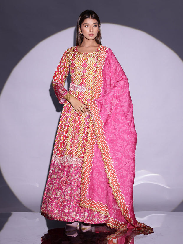 Pink Vasansi Silk Printed Anarkali Gown