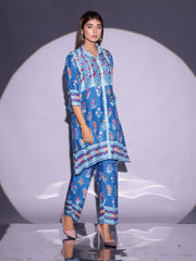 Cobalt Blue Vasansi Silk Floral Printed Co-ord Set