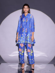 Azure Blue Vasansi Silk Floral Printed Co-ord Set